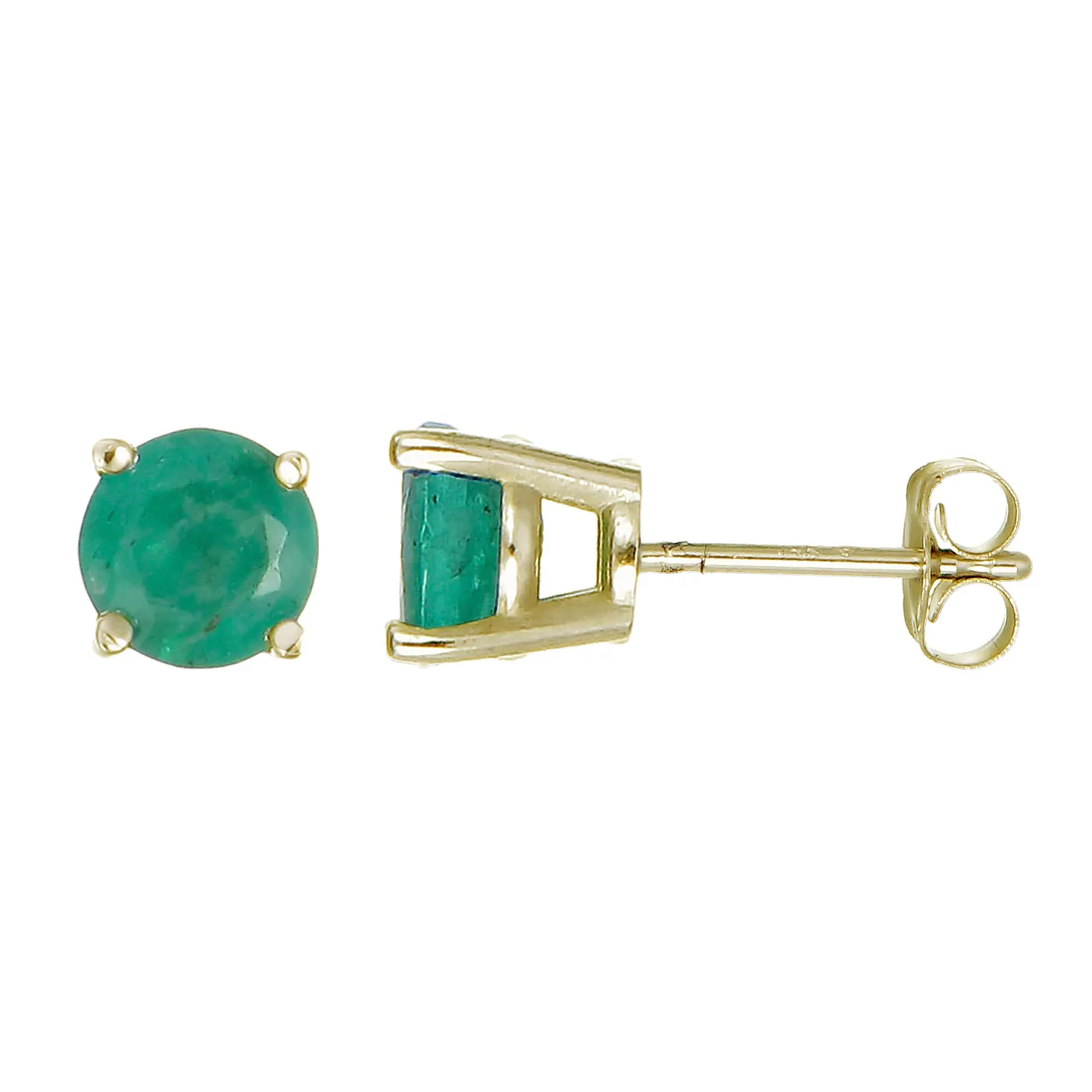 1/2 cttw Emerald Stud Earrings 14K White Gold Round with Push Backs May Birthstone