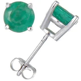 1/2 cttw Emerald Stud Earrings 14K White Gold Round with Push Backs May Birthstone