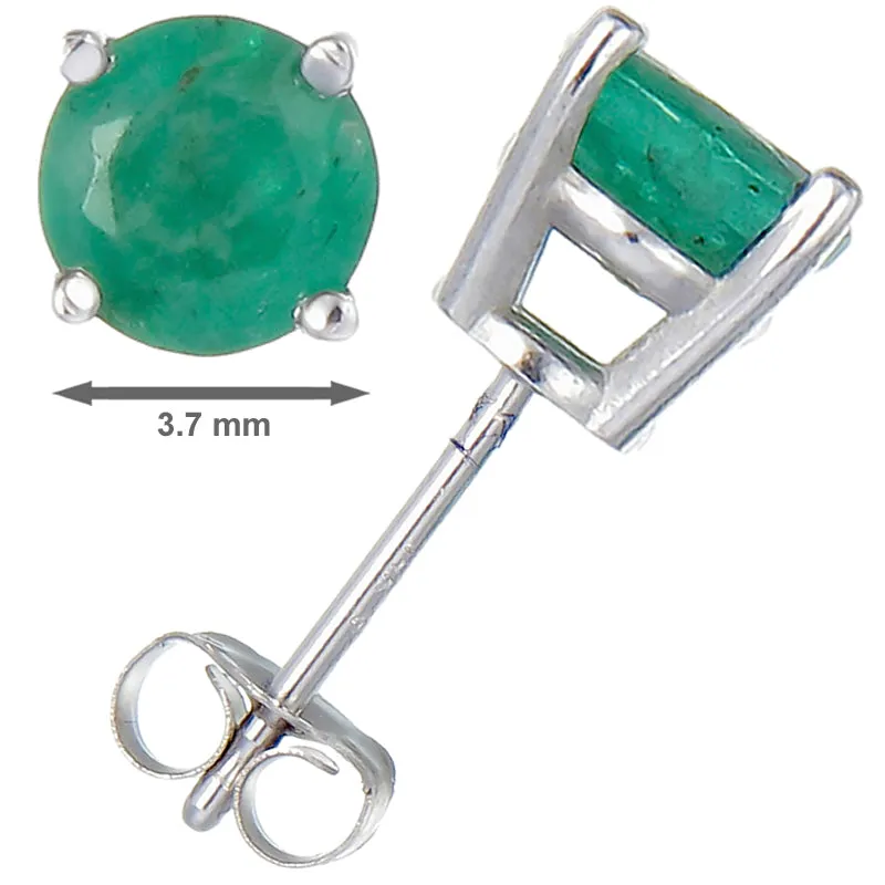 1/2 cttw Emerald Stud Earrings 14K White Gold Round with Push Backs May Birthstone