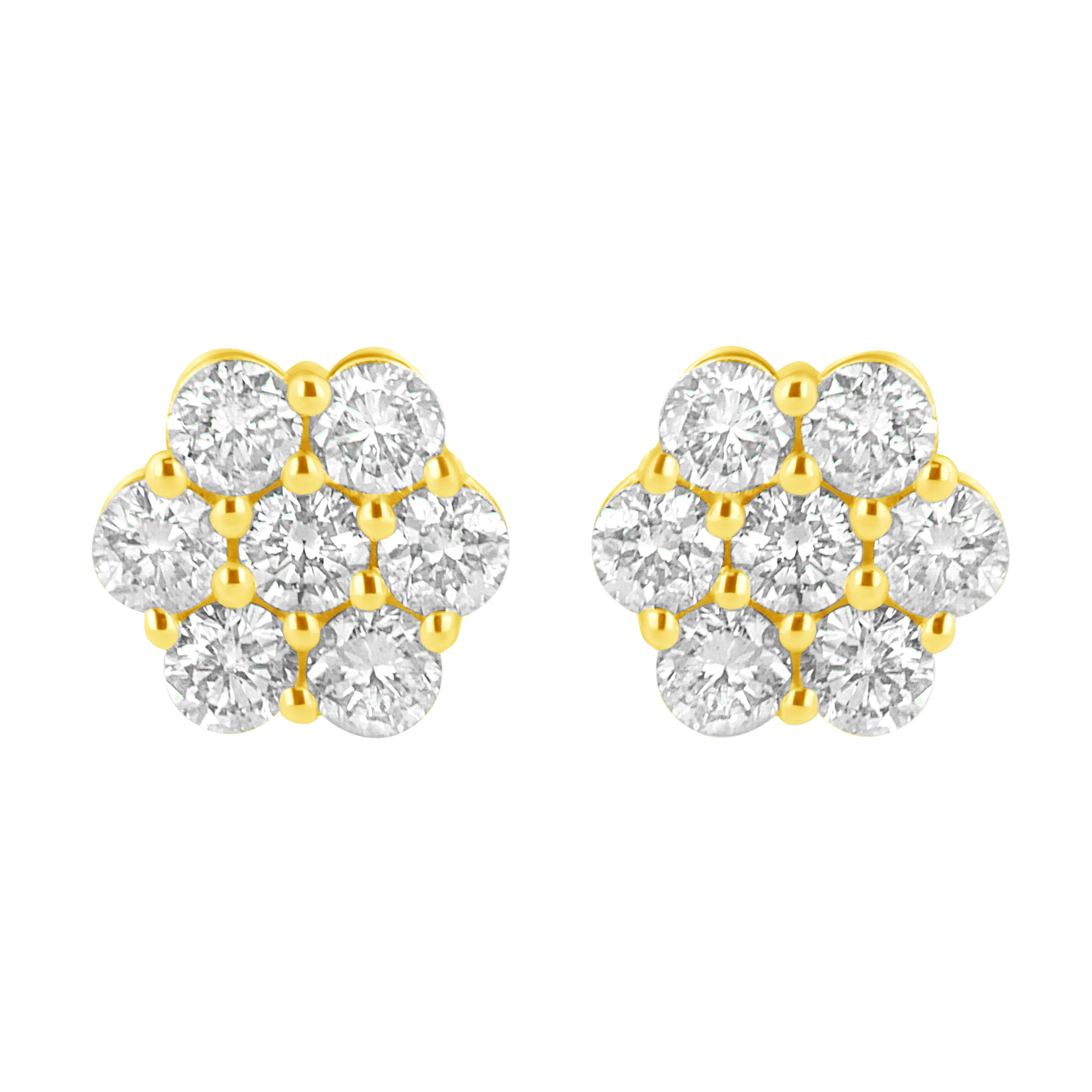 14K Yellow Gold 1.0 Cttw Diamond Flower Earring