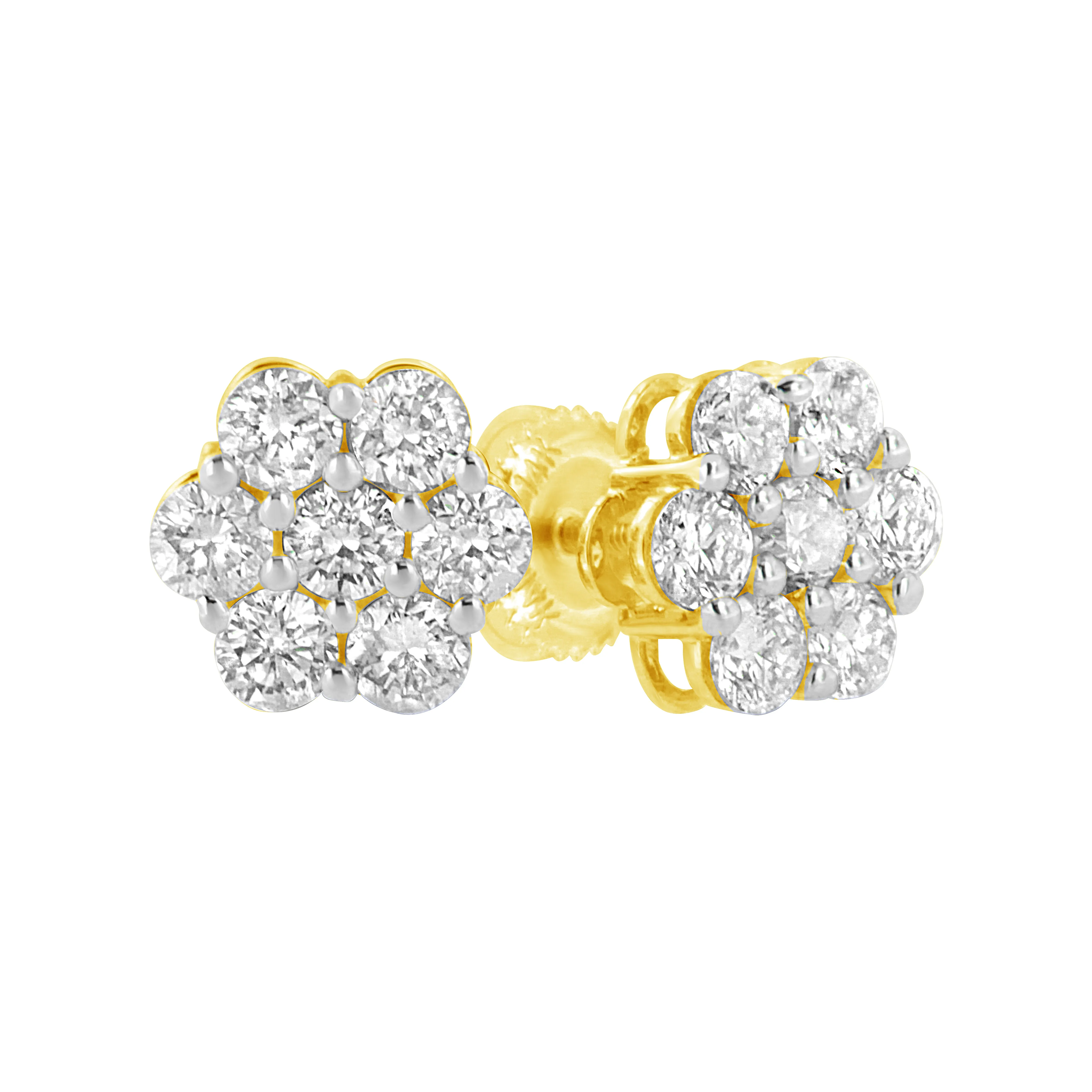 14K Yellow Gold 1.0 Cttw Diamond Flower Earring