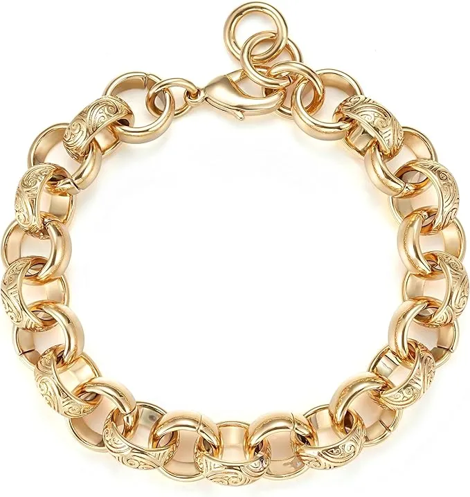 15mm Gold Alternate Ornate Belcher Bracelet 8/9.3 Inch