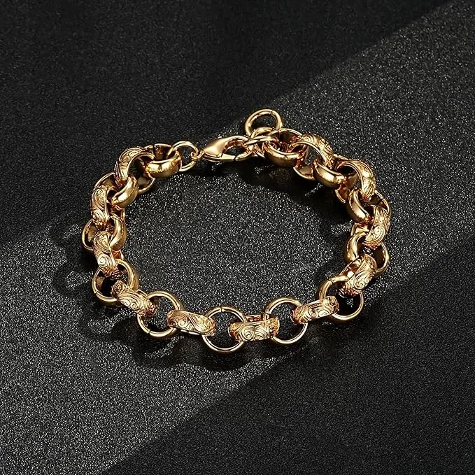 15mm Gold Alternate Ornate Belcher Bracelet 8/9.3 Inch