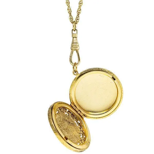 1928 Jewelry Cameo Round Ornate Filigree Locket Necklace 30"