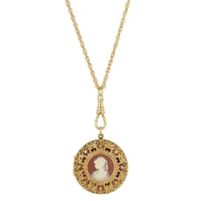 1928 Jewelry Cameo Round Ornate Filigree Locket Necklace 30"