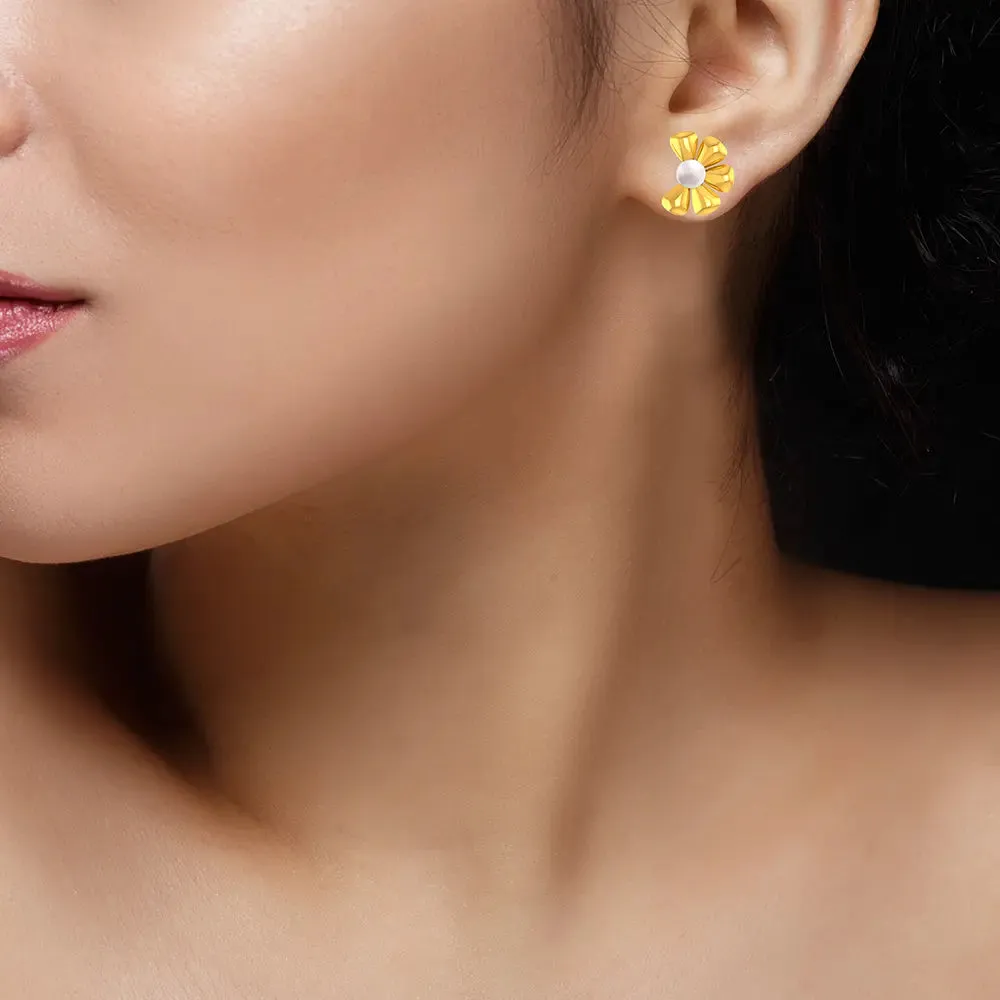 22k Dainty Earrings With Half Floral Design From Goldlites Collection