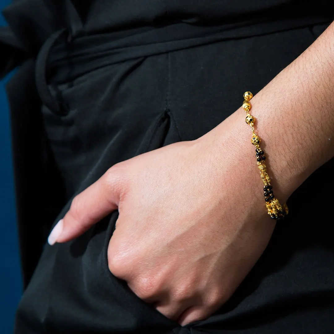 22K Yellow Gold Bracelet W/ Black Beads & Black Hand Paint