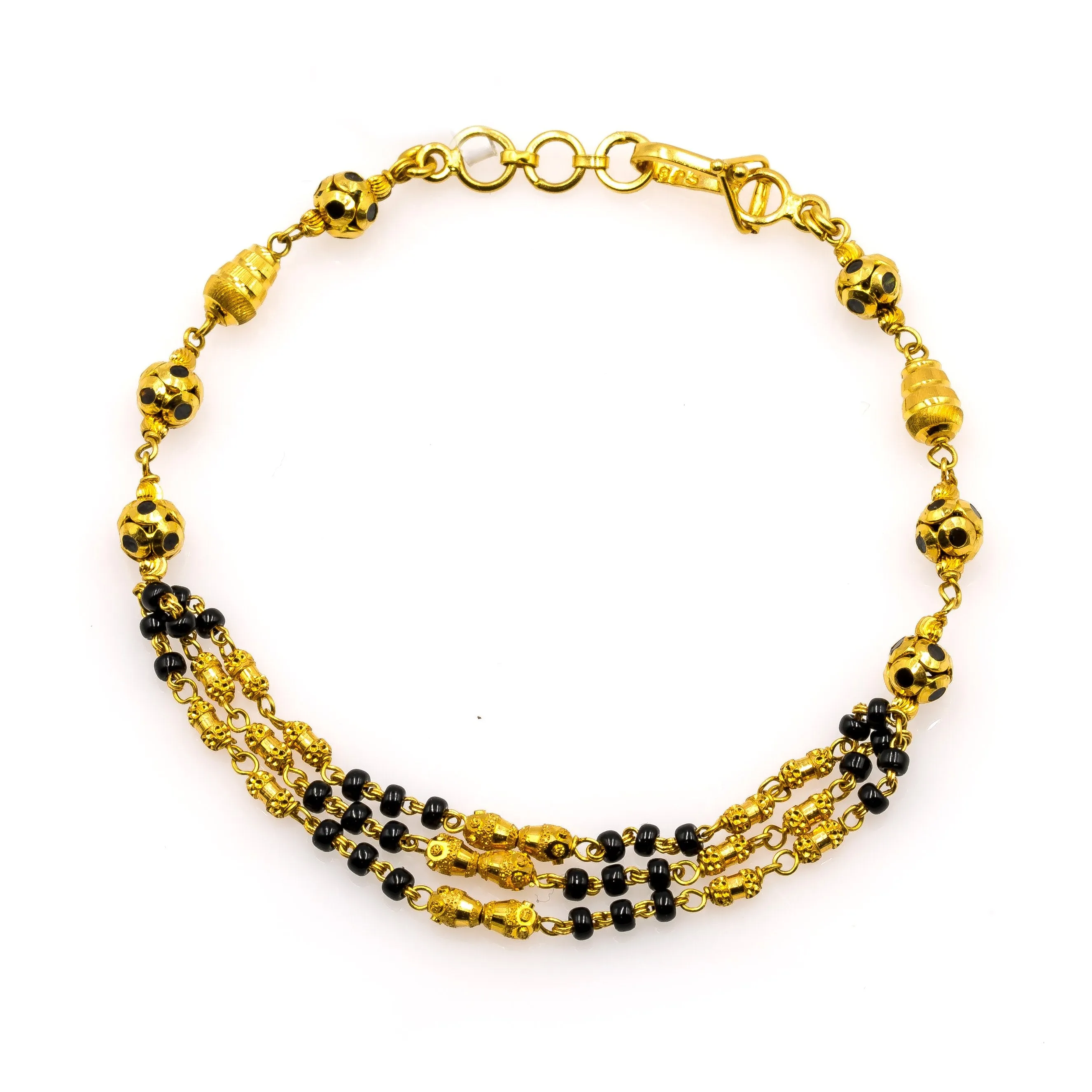 22K Yellow Gold Bracelet W/ Black Beads & Black Hand Paint