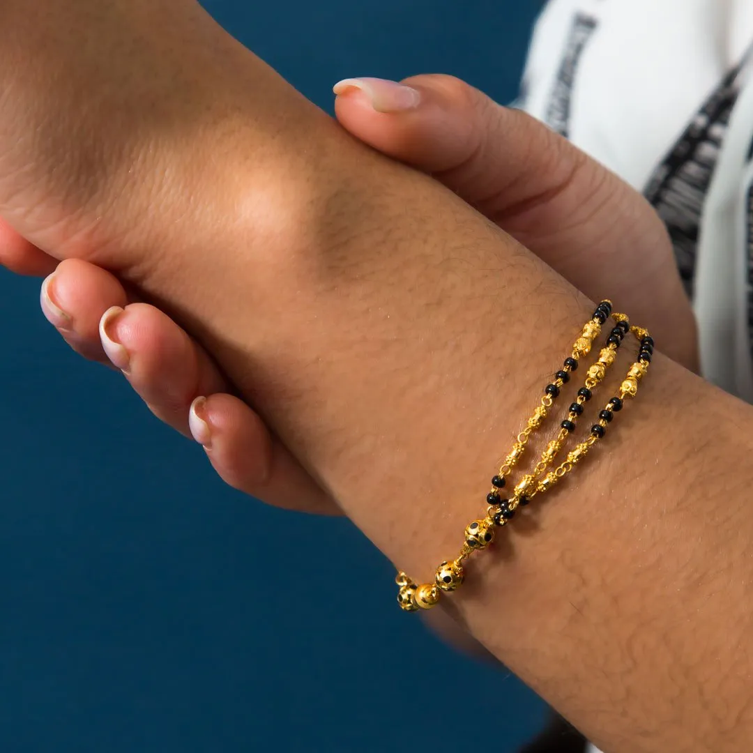 22K Yellow Gold Bracelet W/ Black Beads & Black Hand Paint