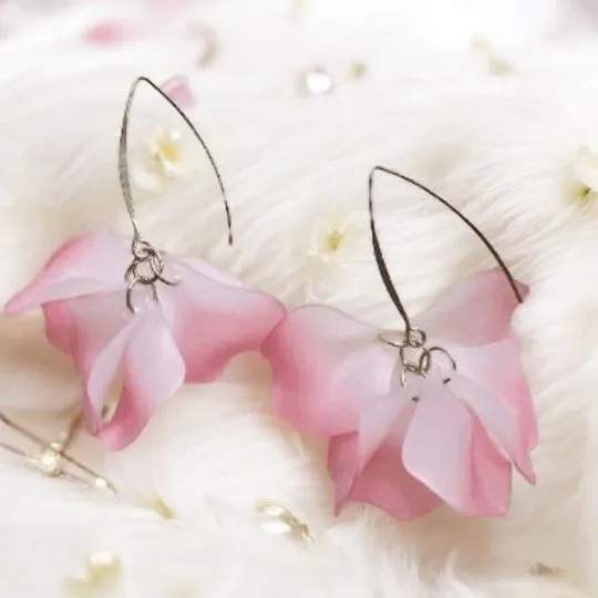 3 colours - Ombre petal flowers earrings dangly earrings | petals drop earrings | wire dangle statement earrings | spring floral earrings