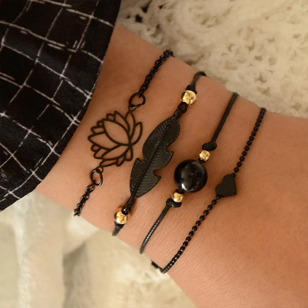 4PCs Black Bracelets