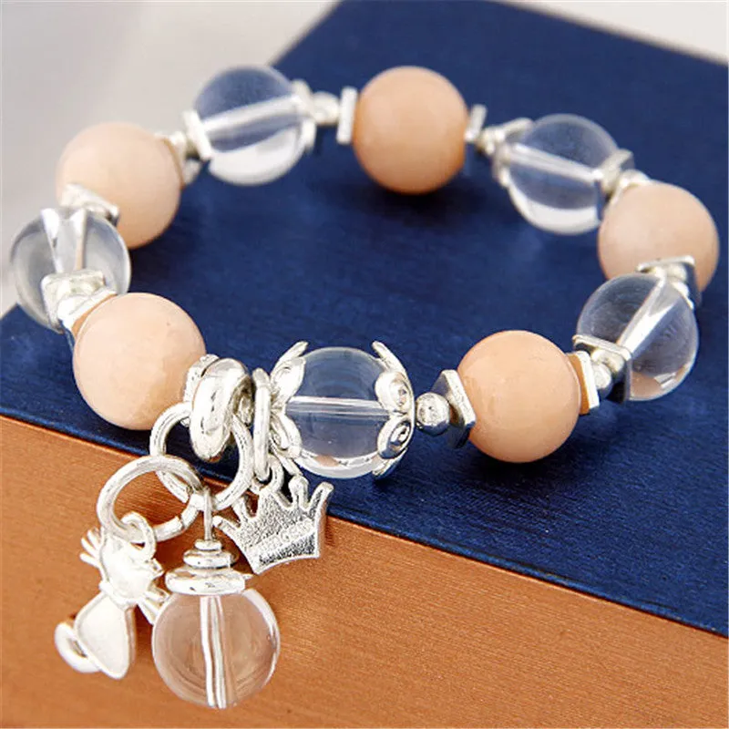 6 Colors Sweet Crystal Beads Bracelets & Bangles Crown Cat Pendant