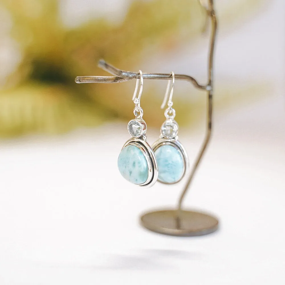 Abi Larimar & Aquamarine Gemstone Sterling Silver Earrings