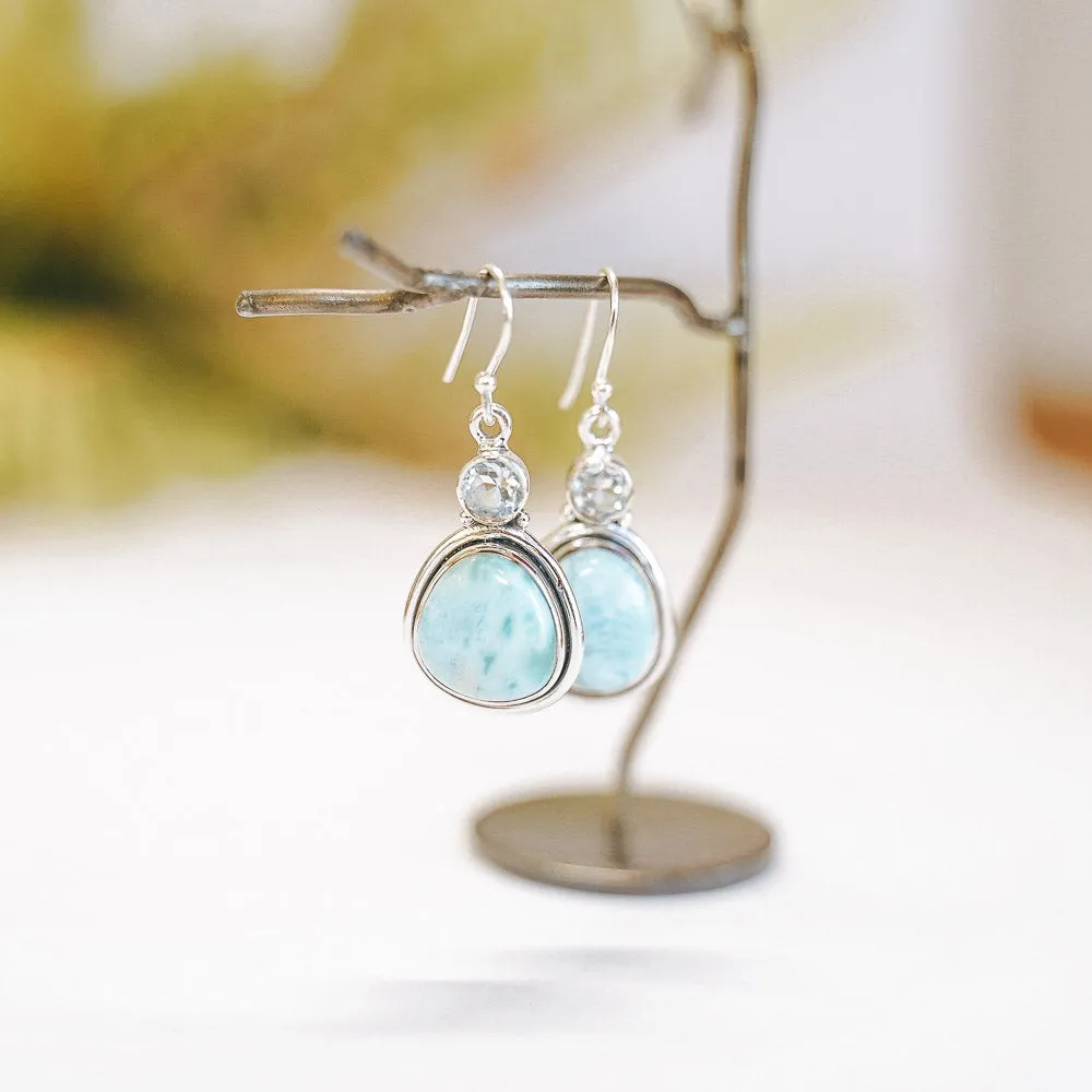 Abi Larimar & Aquamarine Gemstone Sterling Silver Earrings