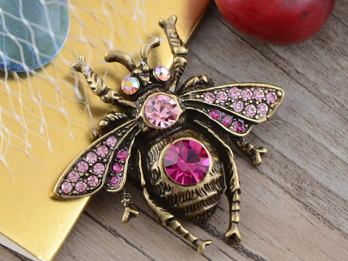 Alilang Dark Metal Tone Sapphire Aqua Blue Crystal Rhinestone Bee Fly Insect Pin Brooch Amethyst Pink