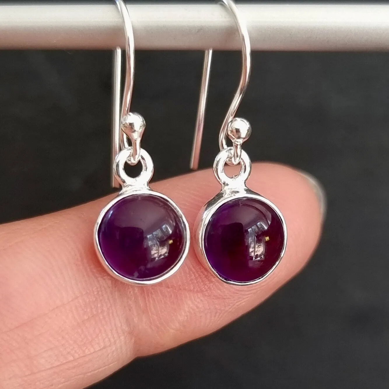 Amethyst Round 8mm 925 Silver Earrings, E13A