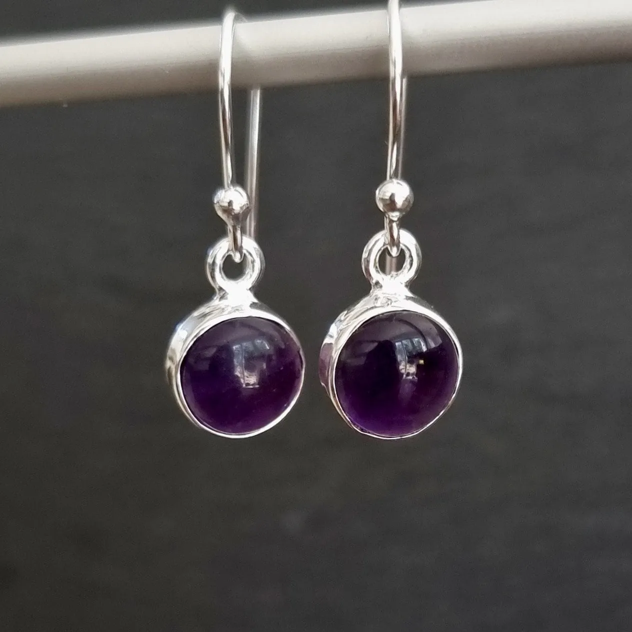 Amethyst Round 8mm 925 Silver Earrings, E13A