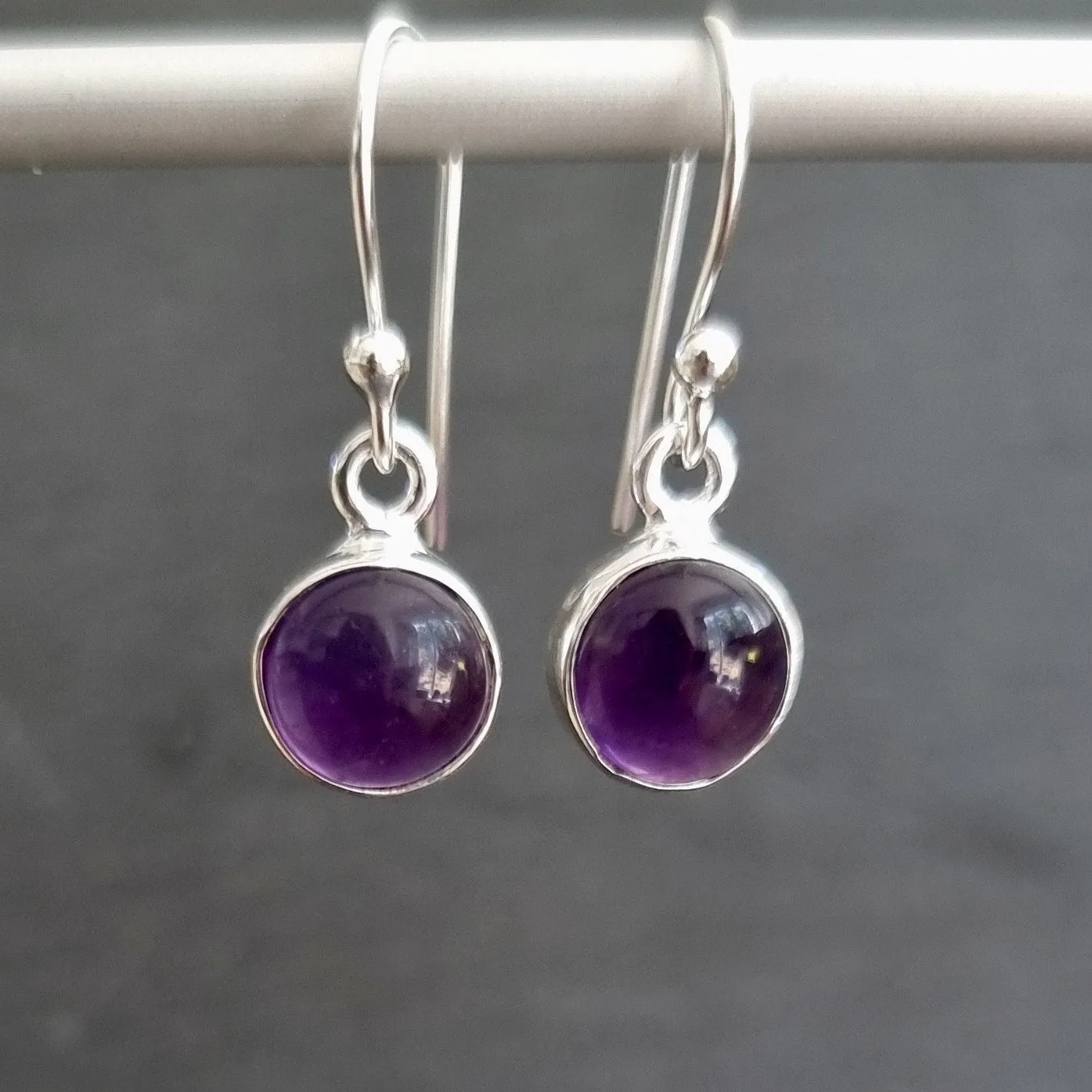 Amethyst Round 8mm 925 Silver Earrings, E13A