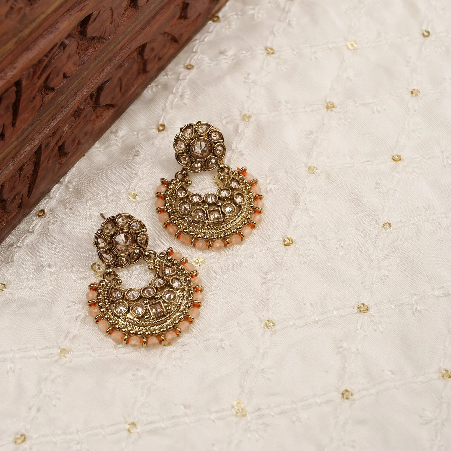 Amina Chandbali Earrings in Peach