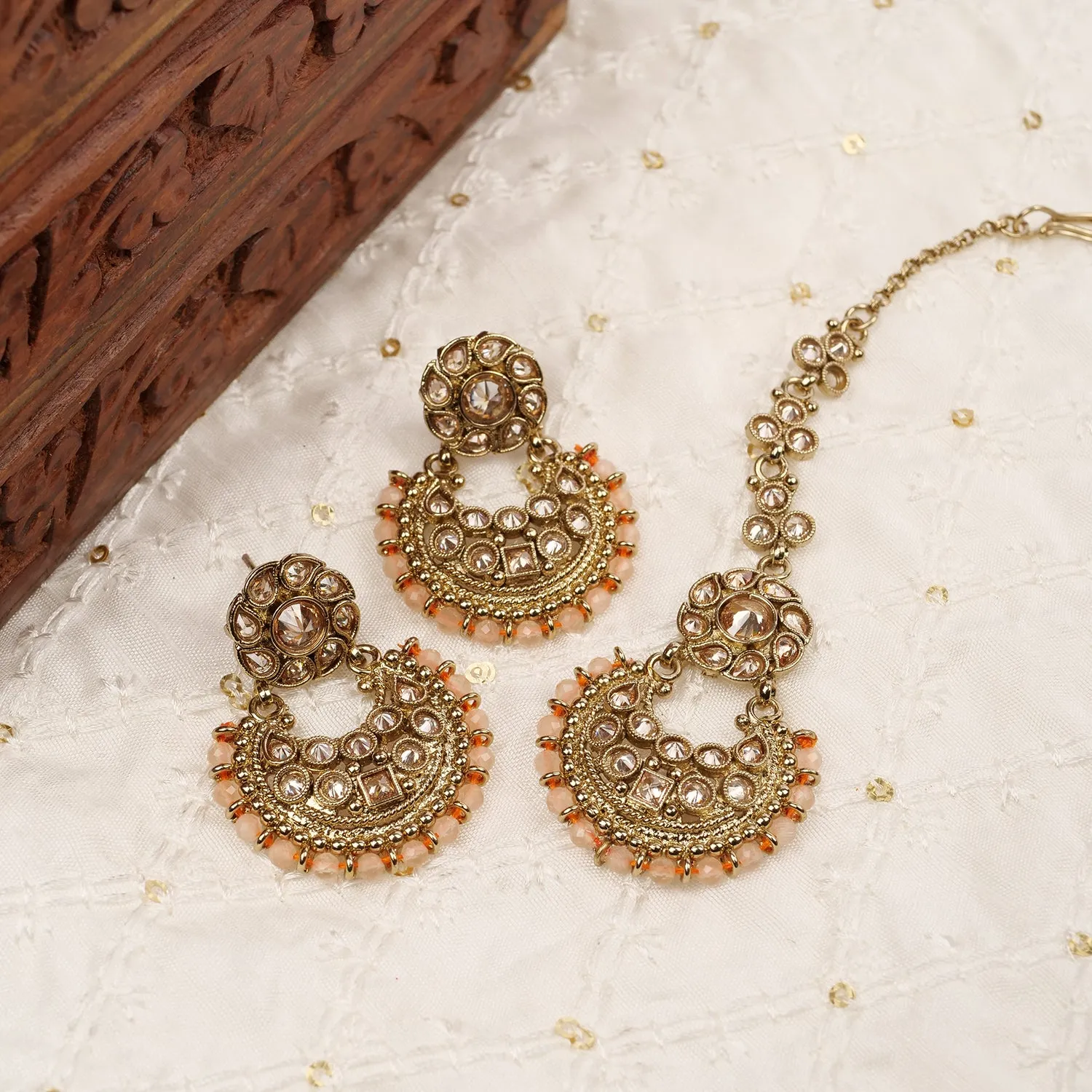 Amina Chandbali Earrings in Peach