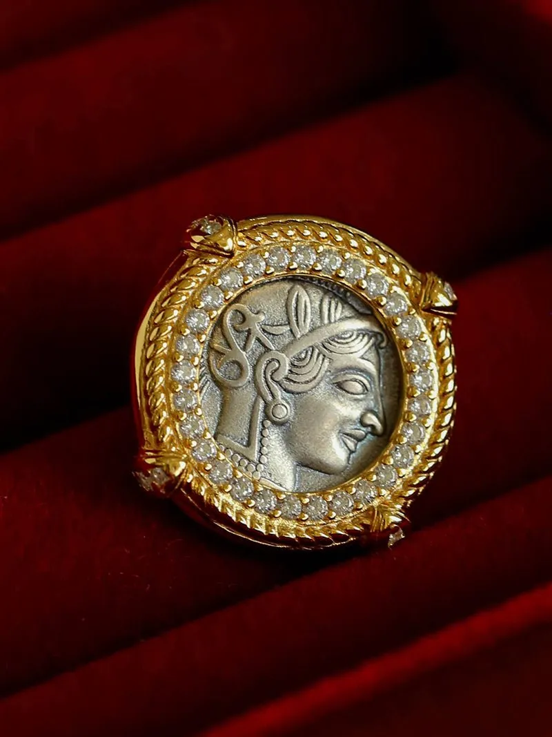 Ancient Greek Retro 925 Silver Coin Stud Earrings-Type D