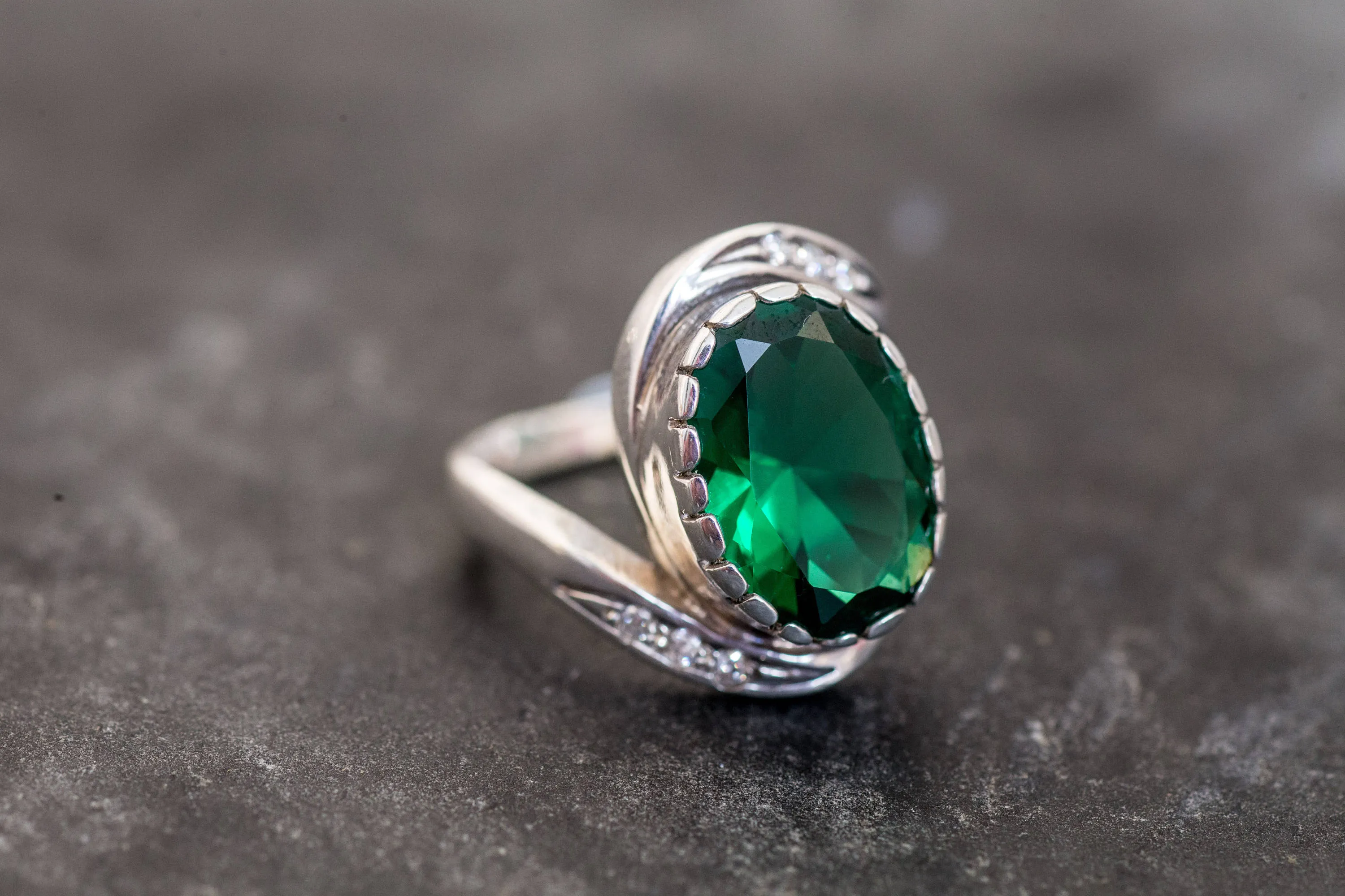 Antique Emerald Ring - Emerald Statement Ring - Green Gemstone Ring