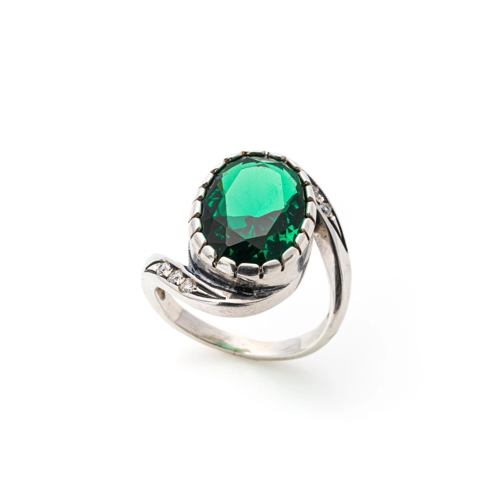 Antique Emerald Ring - Emerald Statement Ring - Green Gemstone Ring