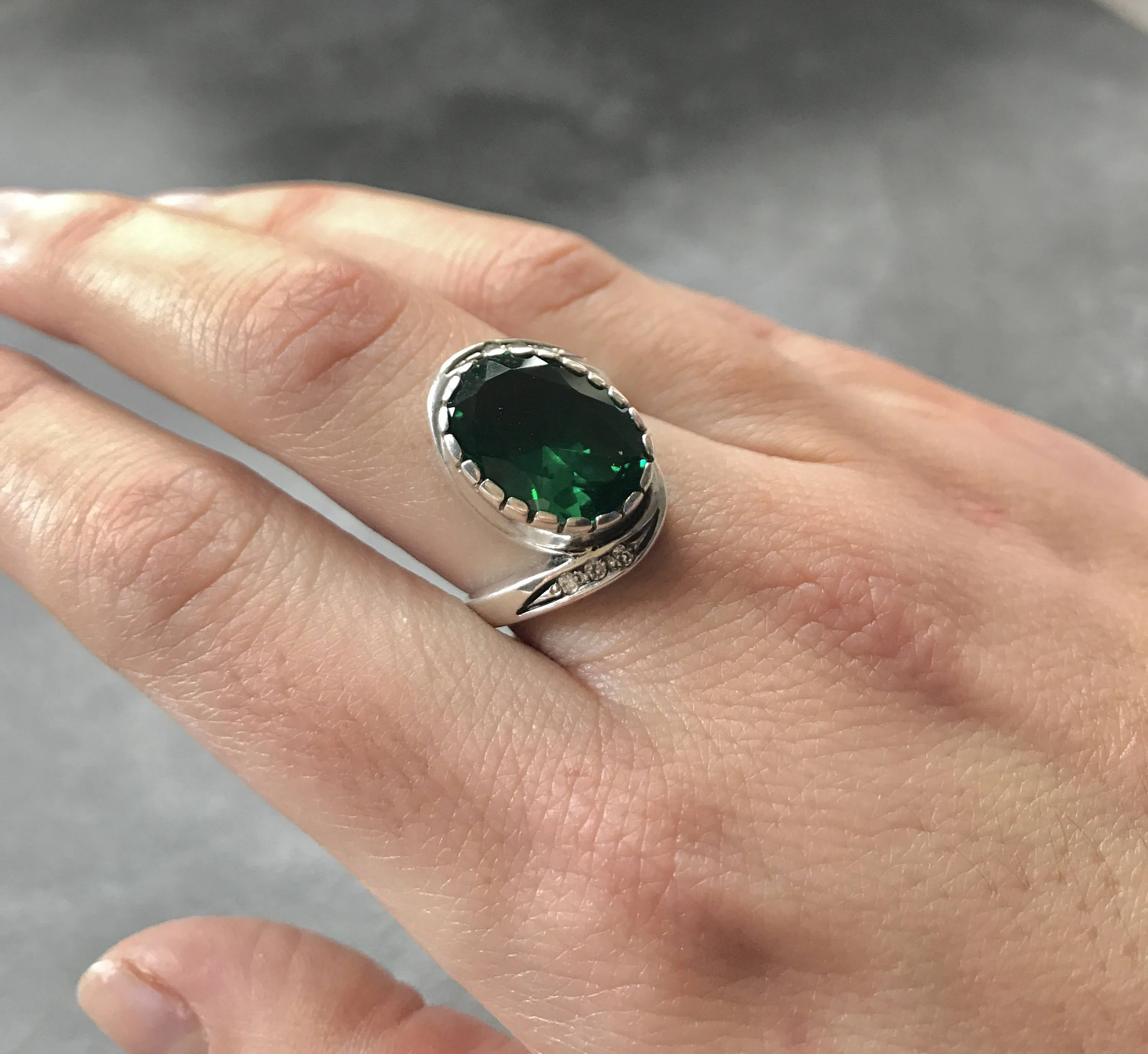 Antique Emerald Ring - Emerald Statement Ring - Green Gemstone Ring