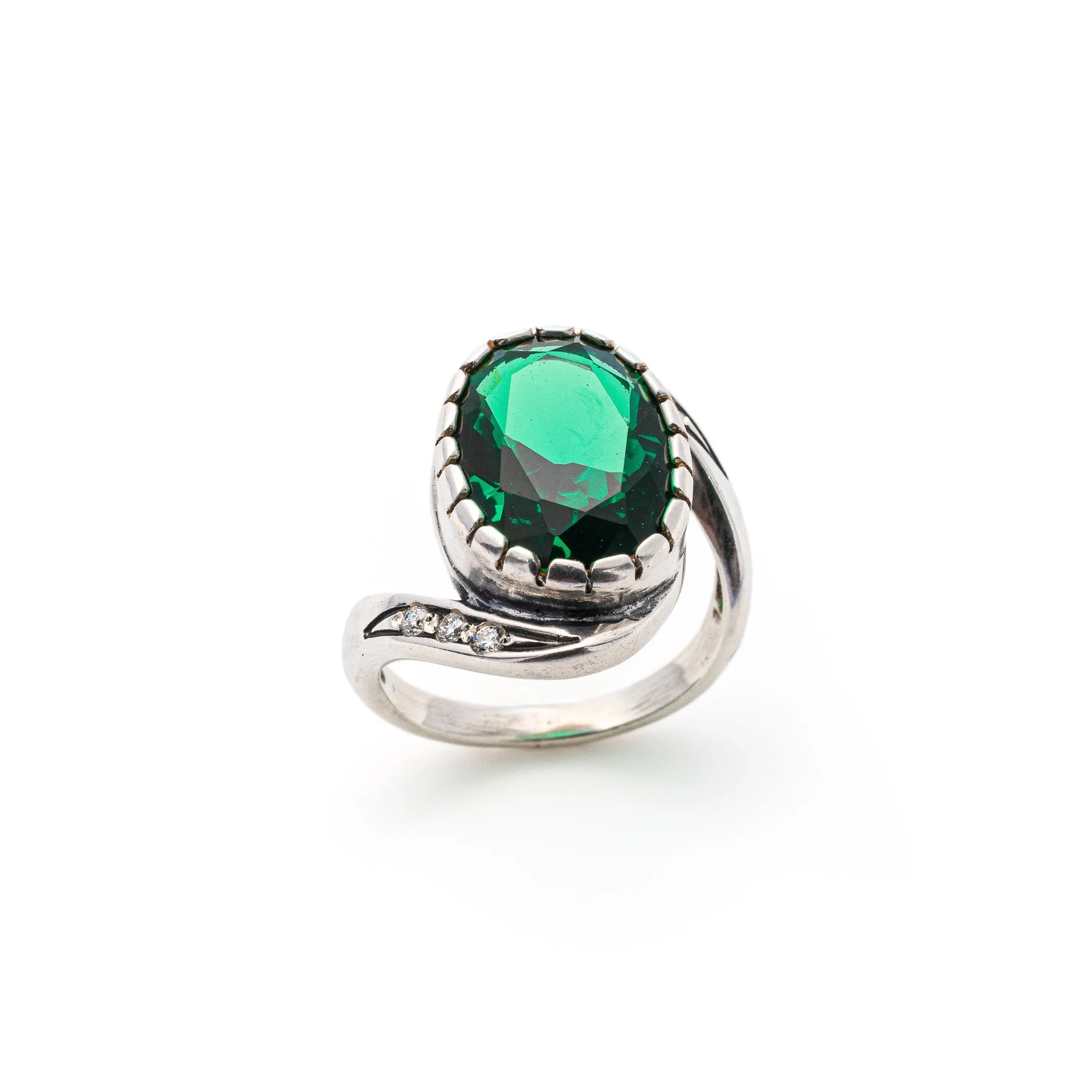 Antique Emerald Ring - Emerald Statement Ring - Green Gemstone Ring