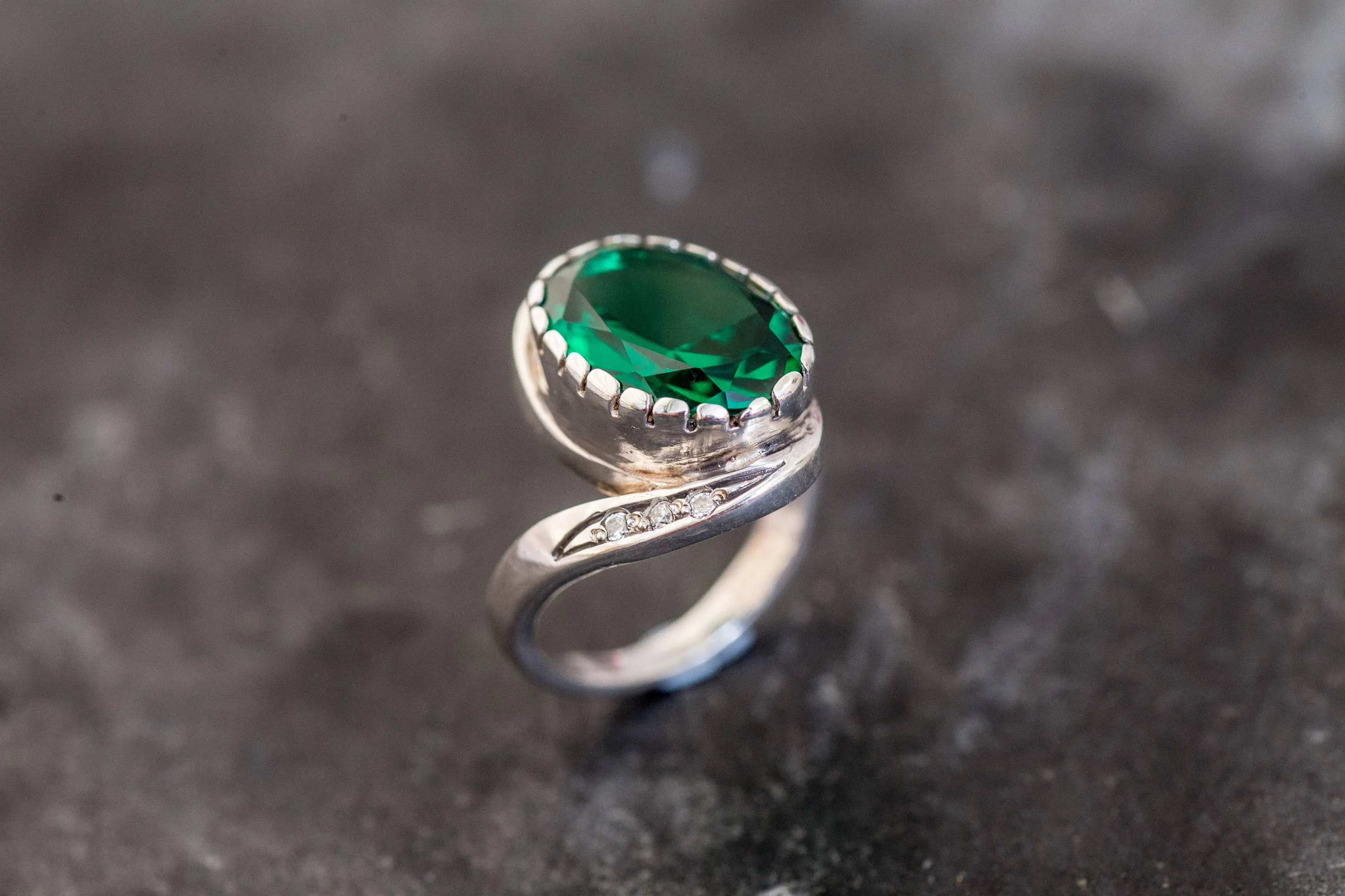 Antique Emerald Ring - Emerald Statement Ring - Green Gemstone Ring