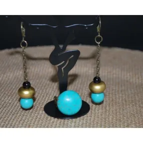 Antique Gold and Turquoise Earrings and Ring Women's Earrings