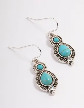 Antique Silver Cabochon Drop Earrings