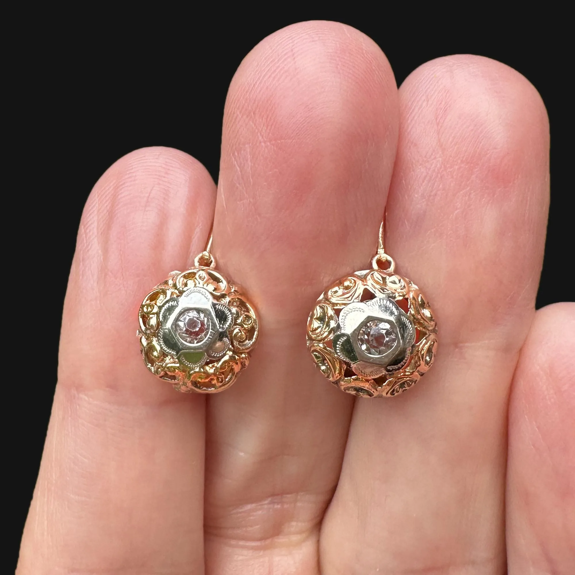 Antique Victorian Diamond Paste Dormeuse Earrings in 12K Gold