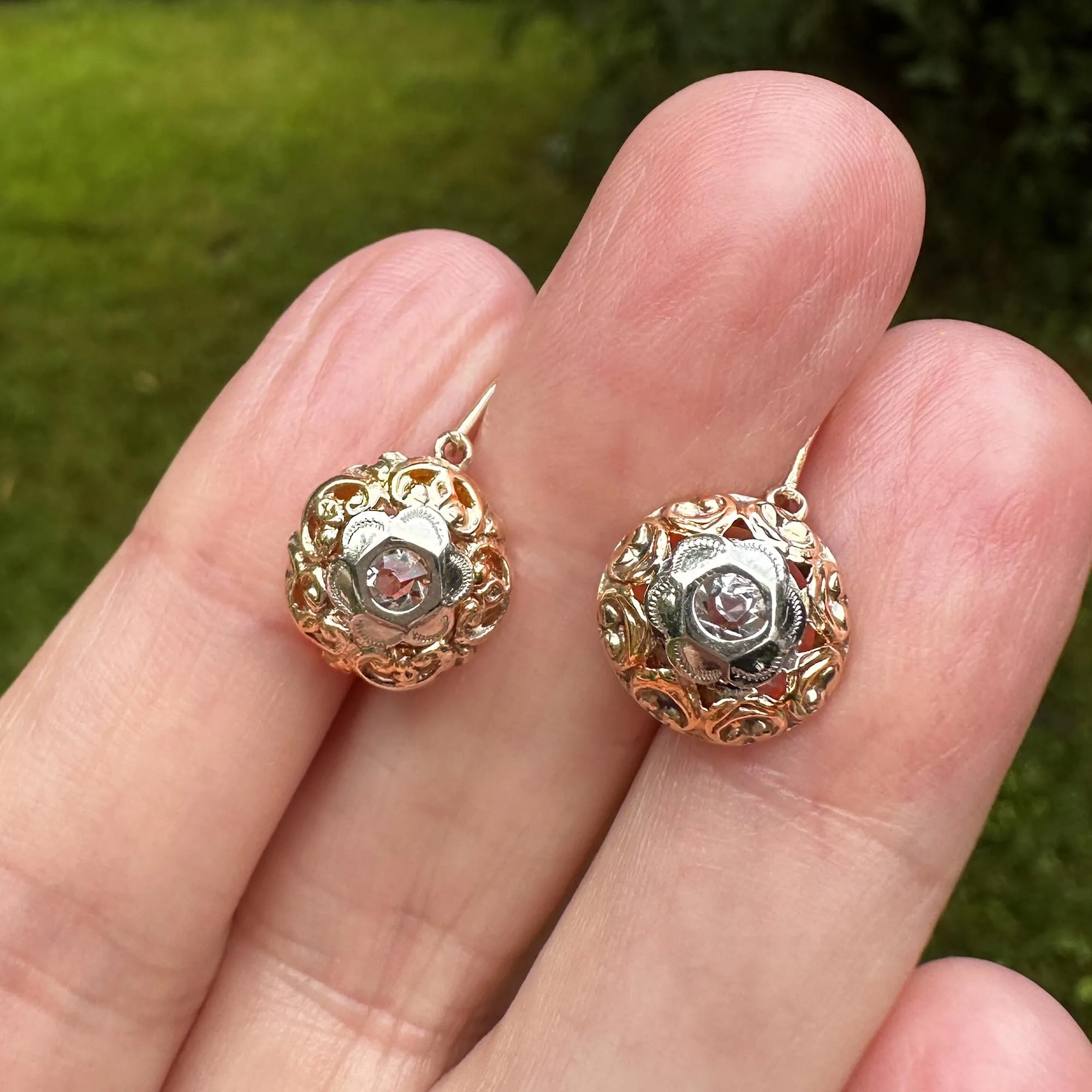 Antique Victorian Diamond Paste Dormeuse Earrings in 12K Gold