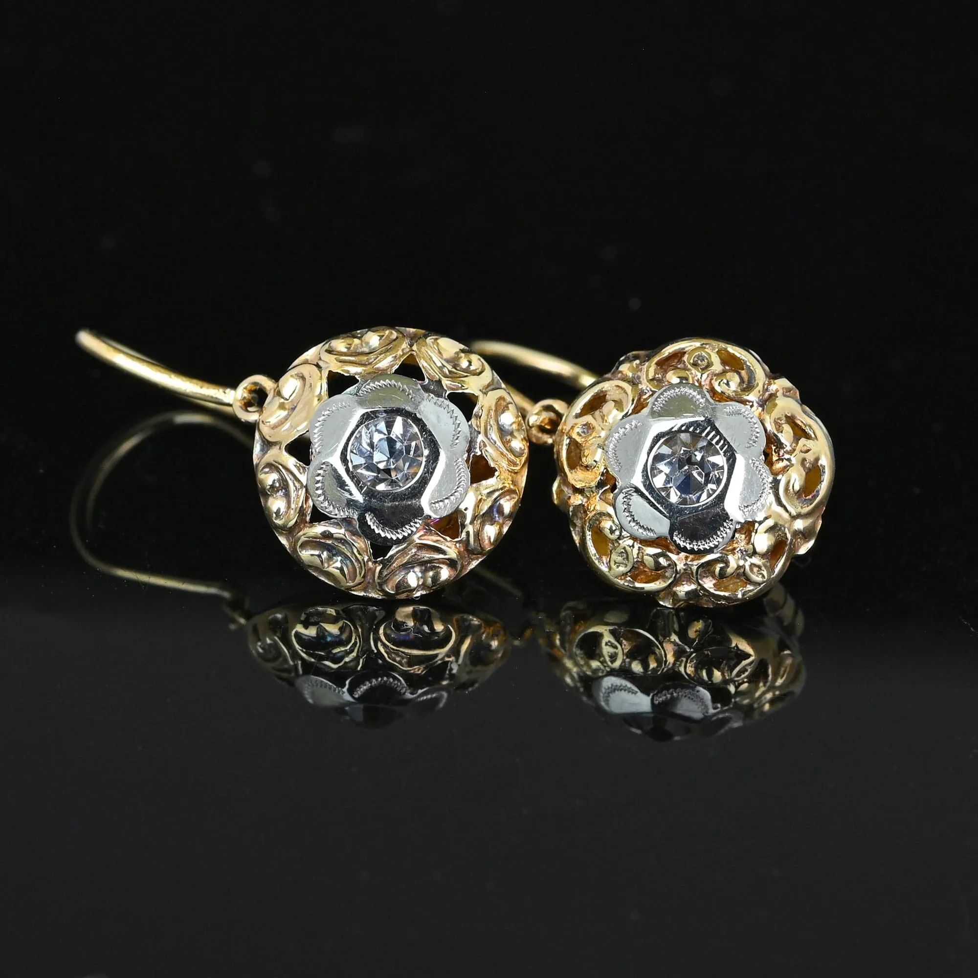 Antique Victorian Diamond Paste Dormeuse Earrings in 12K Gold