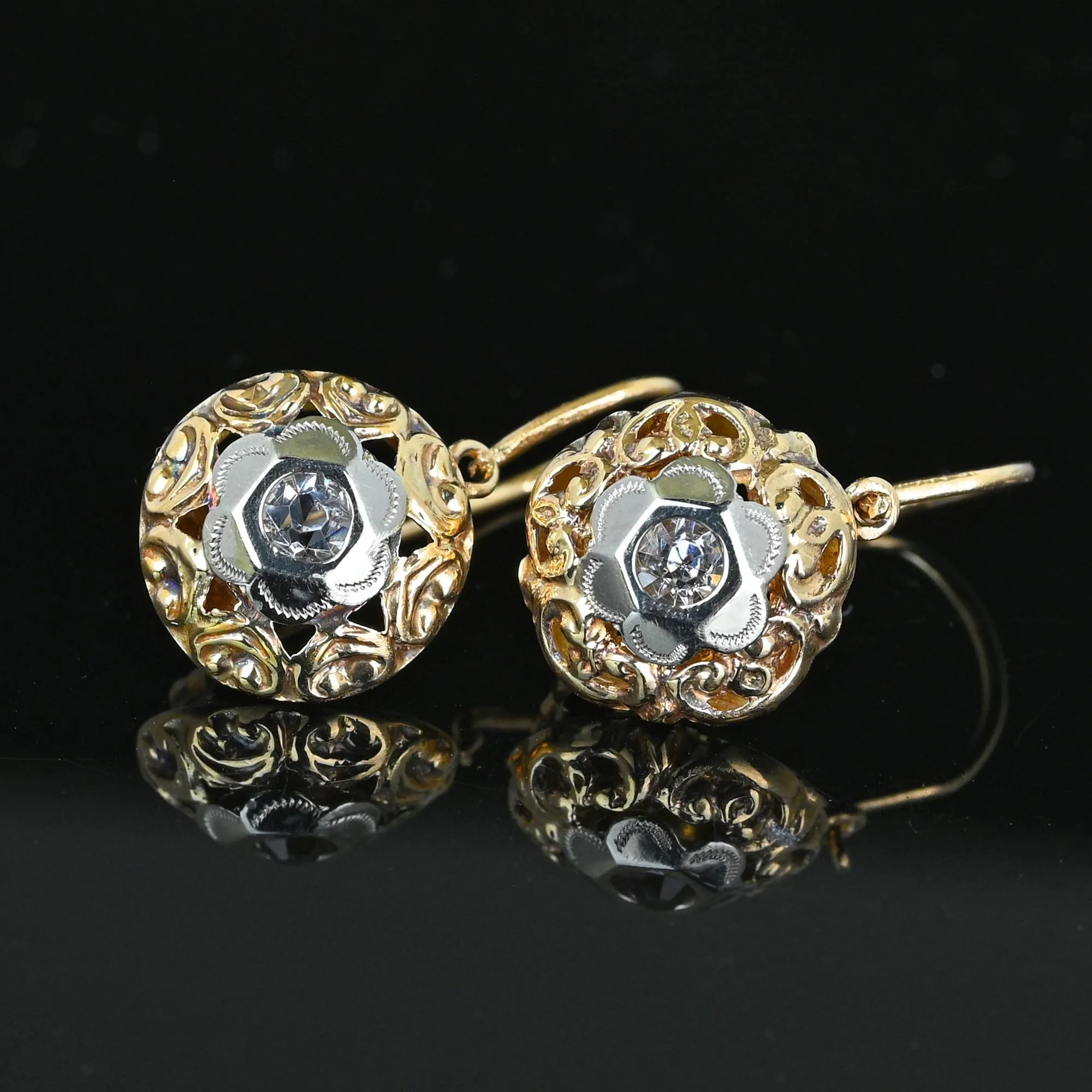 Antique Victorian Diamond Paste Dormeuse Earrings in 12K Gold