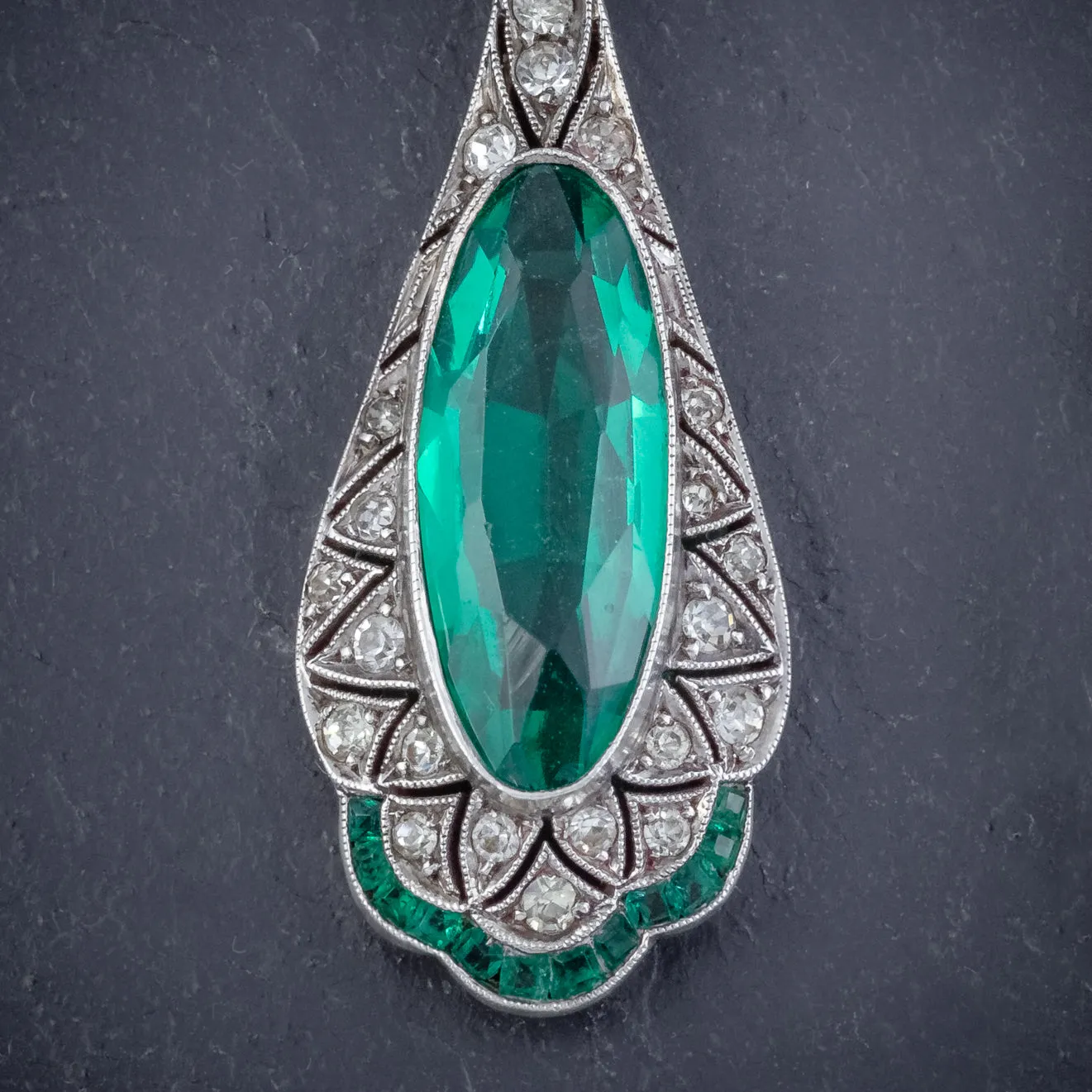 Art Deco Green Paste Drop Earrings Silver Circa 1920