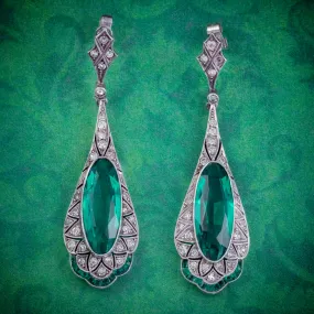 Art Deco Green Paste Drop Earrings Silver Circa 1920