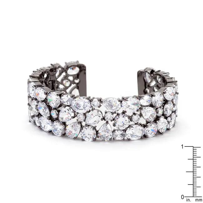 Bejeweled Cubic Zirconia Cuff Black Tone