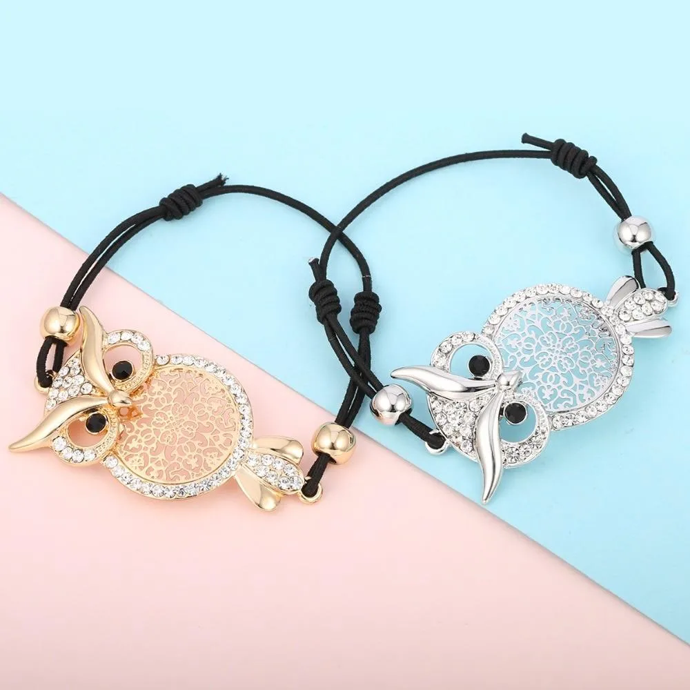 Bejeweled Cubic Zirconia Owl Charm Rope Bracelet