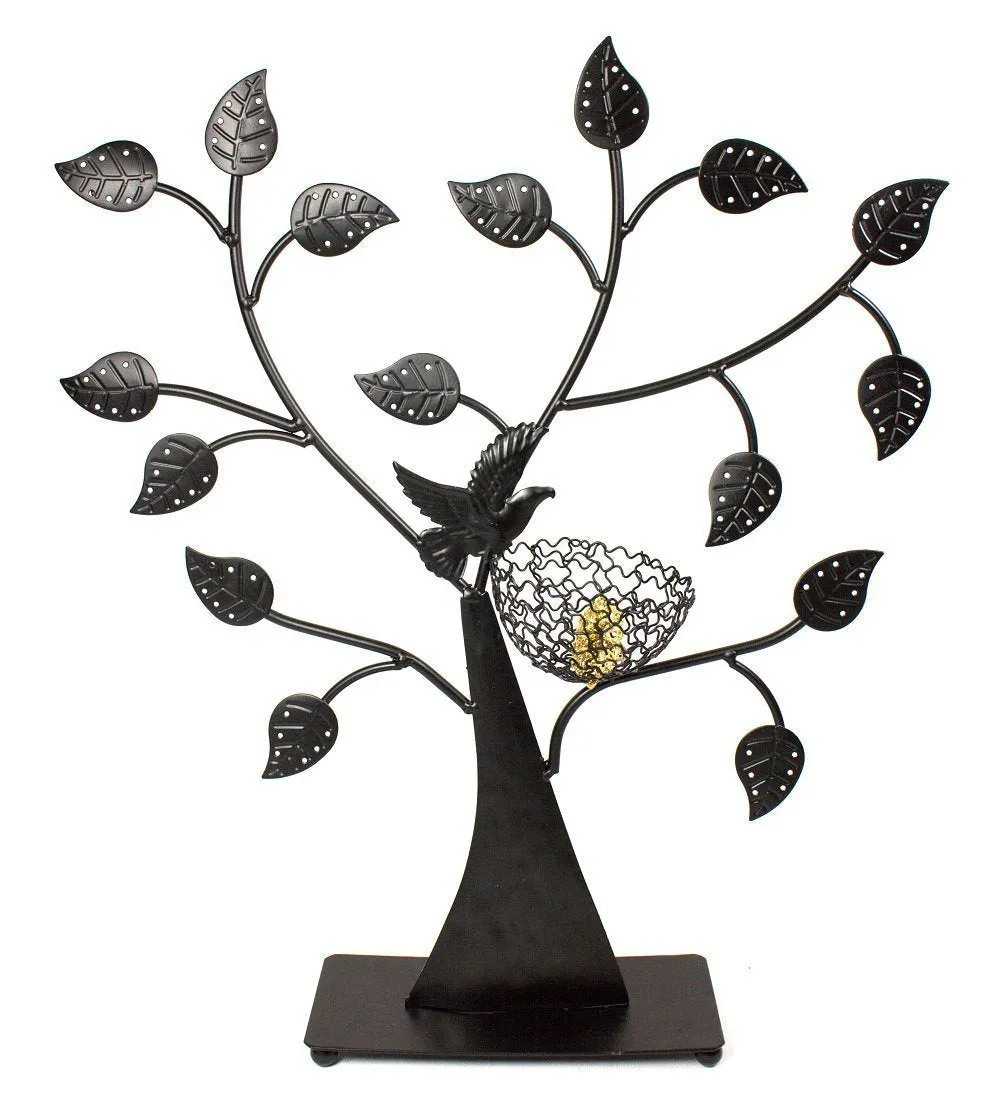 Bejeweled DisplayBird Nest Jewelry Tree Earring Holder~Bracelet Stand~Necklace Organizer Jewelry Display (Black) Black