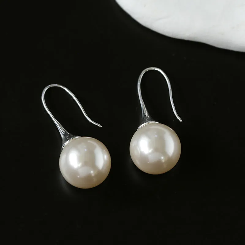 Black Agate White Crystals Pearl Ear Hooks Drop Earrings