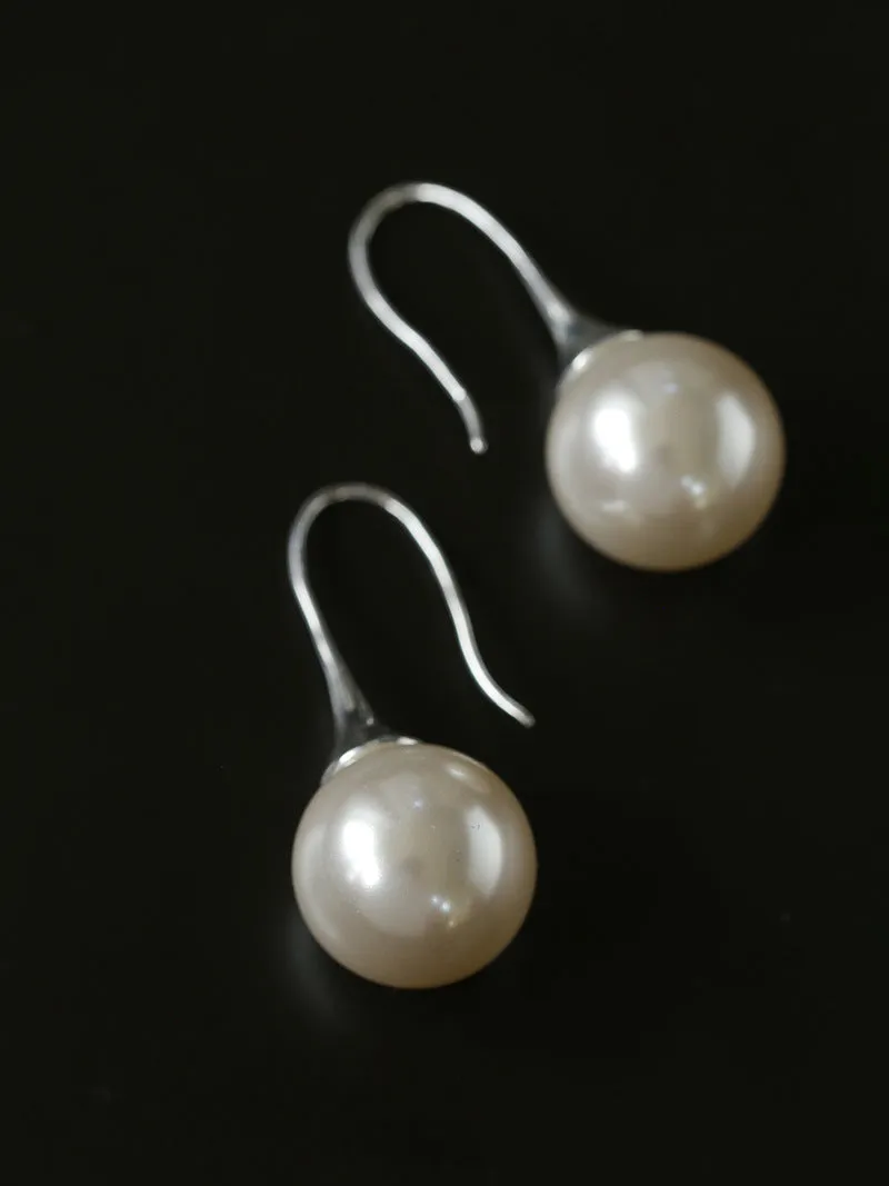 Black Agate White Crystals Pearl Ear Hooks Drop Earrings