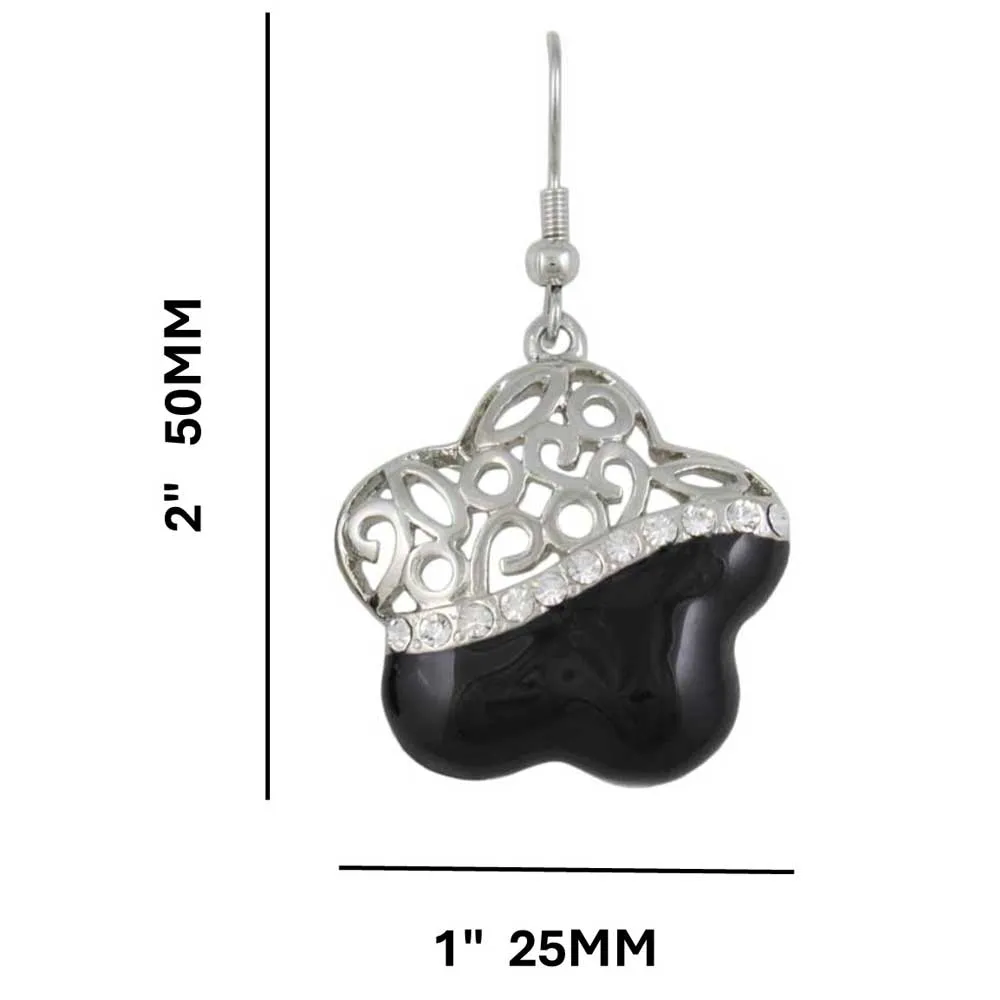 Black and Crystal Filigree Flower Dangling Earring - REE405BK