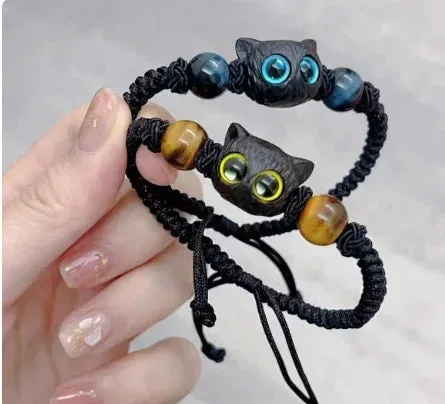 Black Cute Little Cat Couple Bracelets