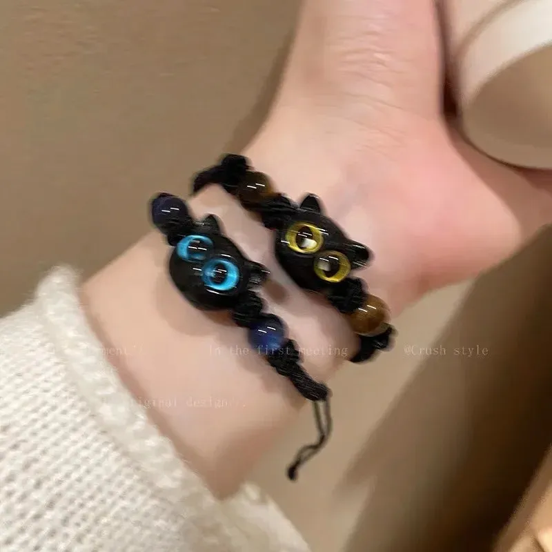 Black Cute Little Cat Couple Bracelets