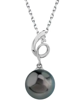 Black Tahitian Pearl & Diamond Pirouette Pendant