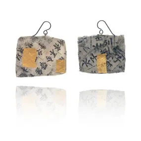 Black, White, and Gold Rectangle Calligraphy Earrings