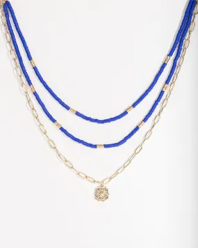 Blue Layered Beaded Necklace