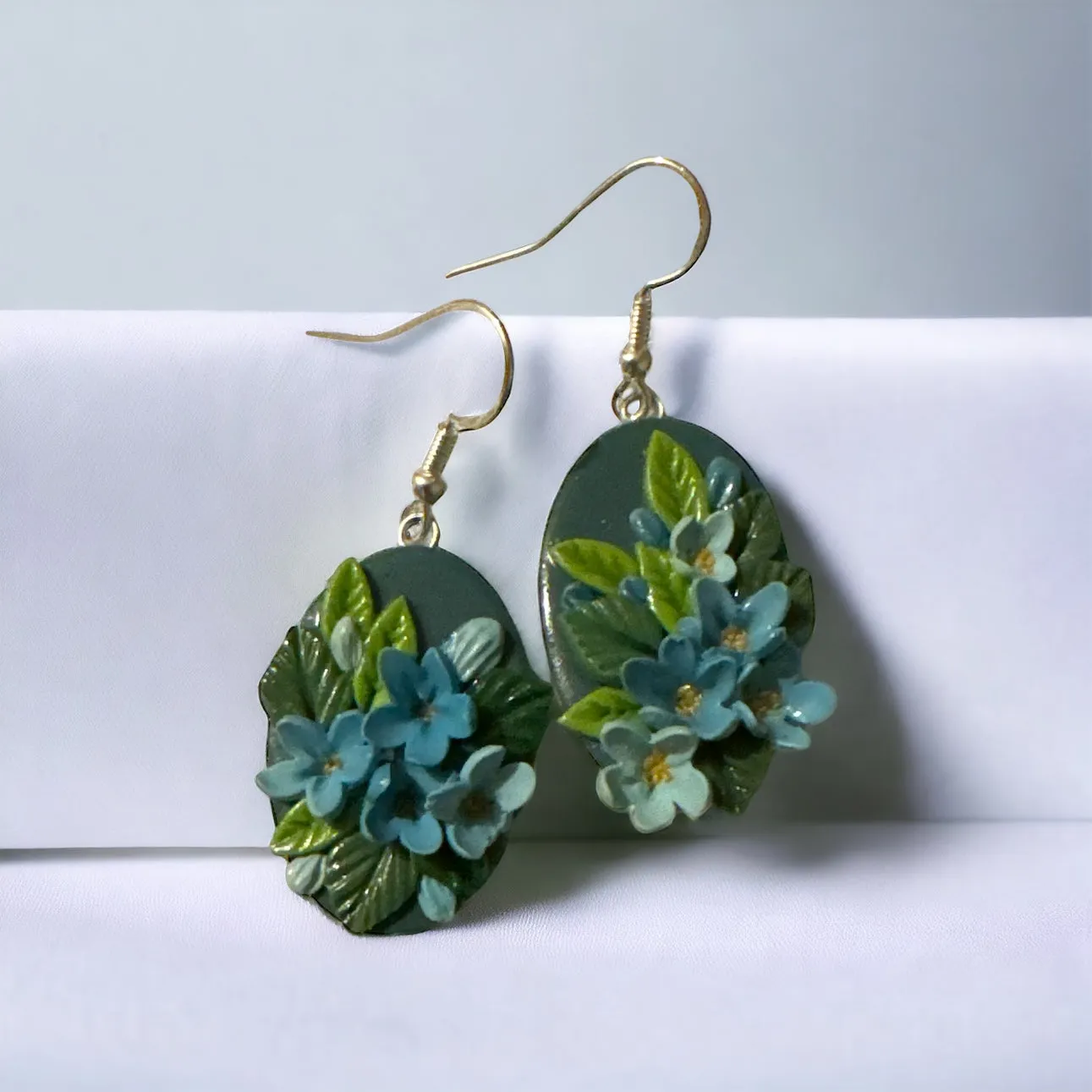 Blue Mixed Floral Bouquet Statement Earrings